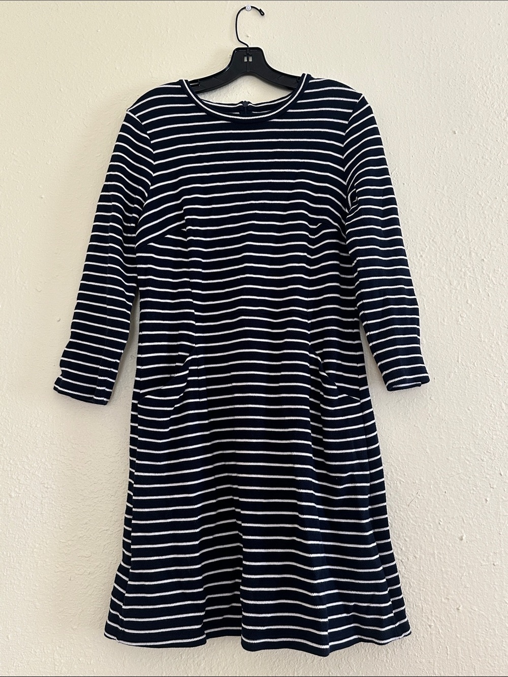 Girls Navy and White Striped Knit Dress EUC